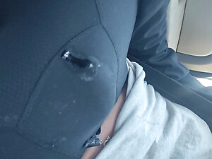 Crossdresser oozing cock in public cums at table