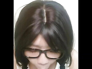 Girl with glasses jerks off