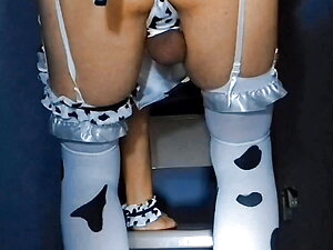 Vibrating Sissy Cow Anal Toy & Chastity Show staring Sissy Mindy