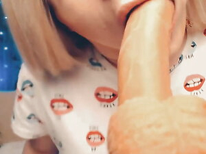 Suck dildo and masturbation cock