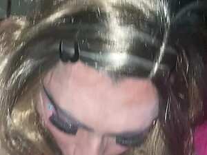 Sub slut CD Yasmin sucking cock deepthroat cute eyes