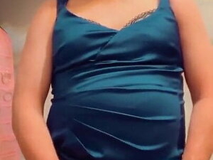 Jerk and cumshot in blue satin dress Pantyluvn sissy