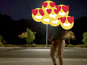Sissy dared to cum in a public road