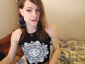 Skinny, flat tgirl plays to cum.