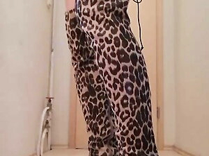 Stripping and playing in Tiger dress and boots