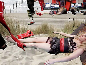 Mrs Samantha punishes her slave tgirl Marina with a good spank, and teases her