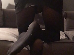Sissy crossdresser in pantyhose bending over